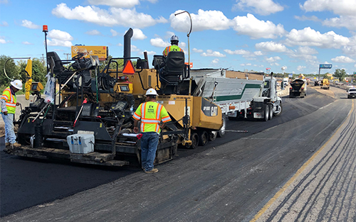 asphalt paver in use