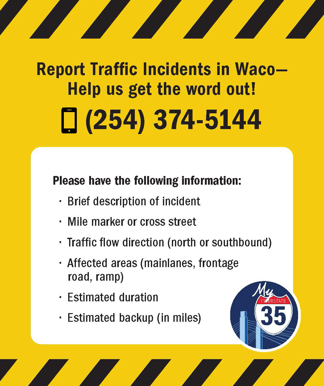 Front side of My35 incident notification card.