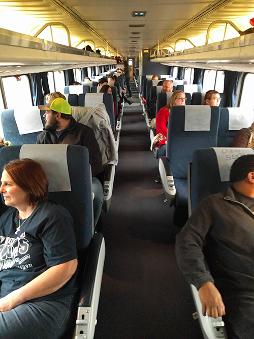 museum visitors on the Temple Express