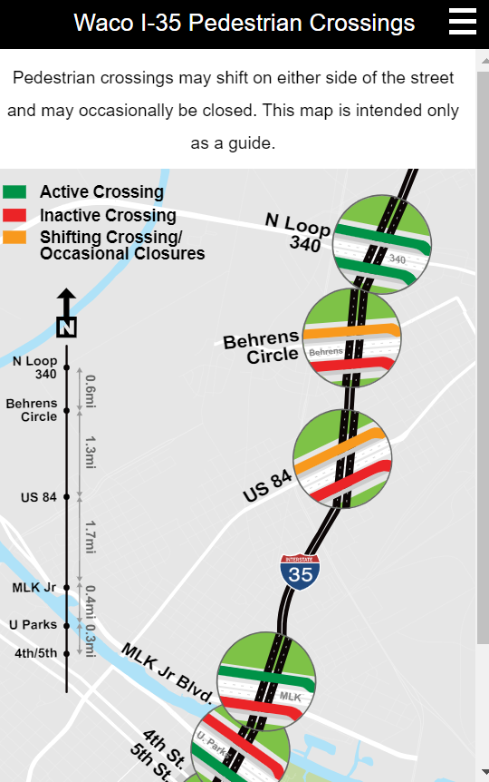 Screenshot of I-35 Waco Project 4B real-time map.